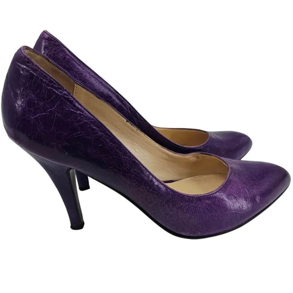 Noe Purple Distressed Leather Pumps Court Shoes 3 3/4